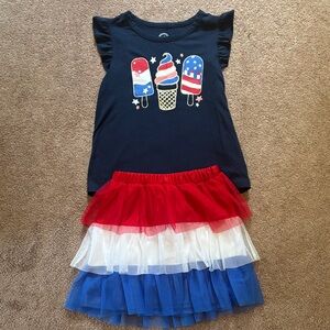 EUC Patriotic 4th of July Ice Cream Tank with Tulle Skirt